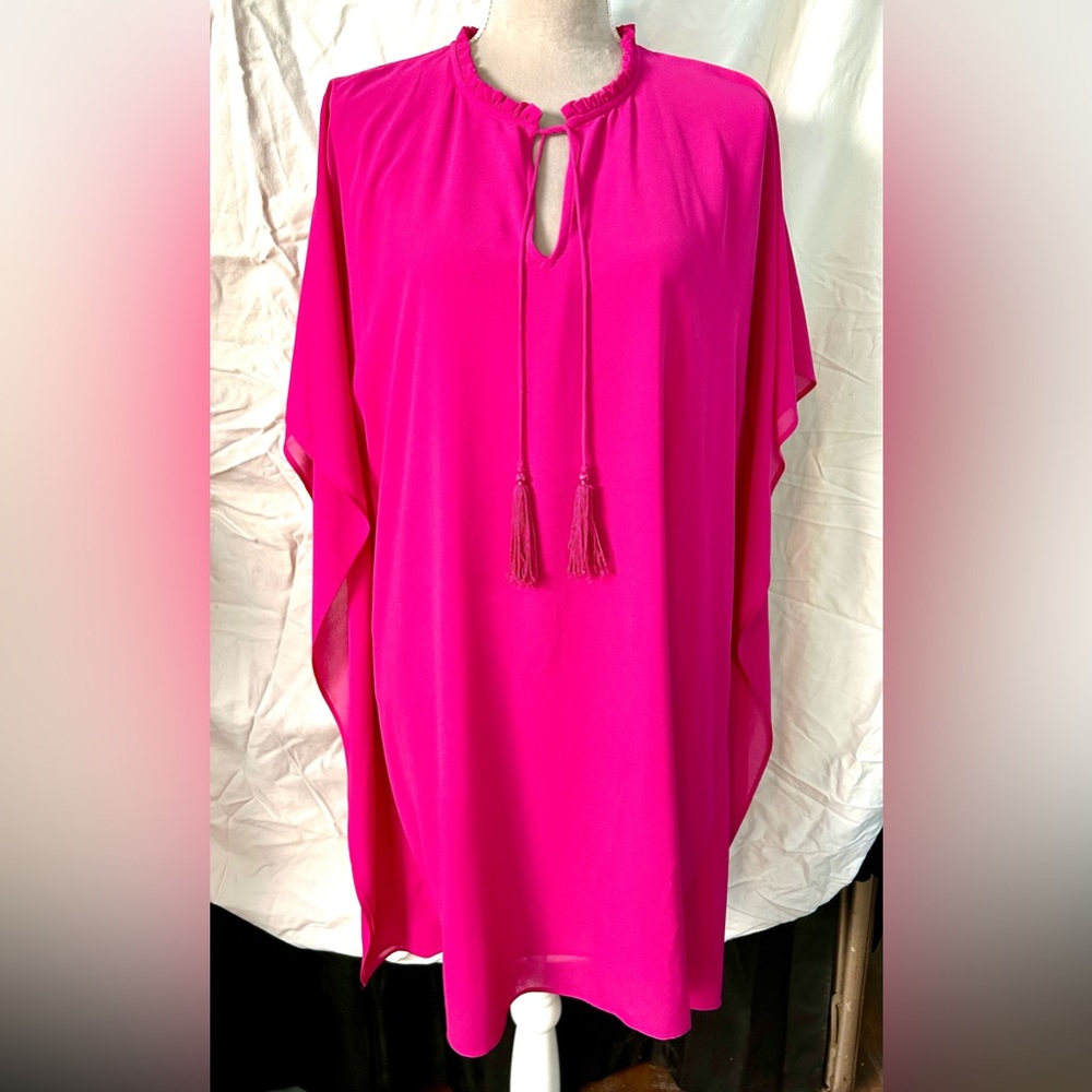 Badgley Mischka Fuchsia Tassel Caftan Tunic Top, Size XL